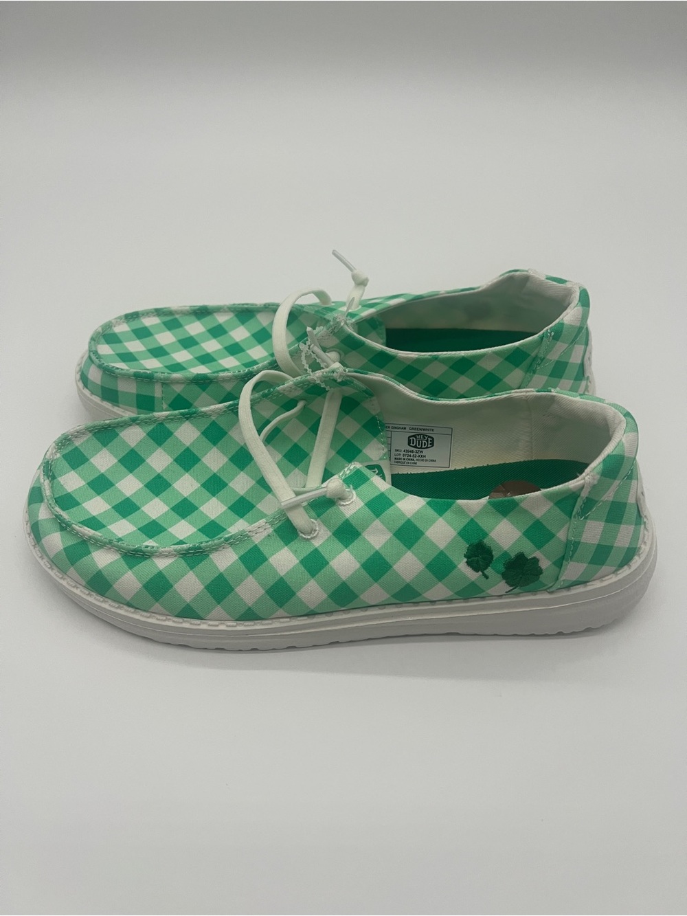 Hey Dude Wendy Shamrock Gingham Green White Slip On Loafers 43946-3ZW Womens 8 - Picture 5 of 7
